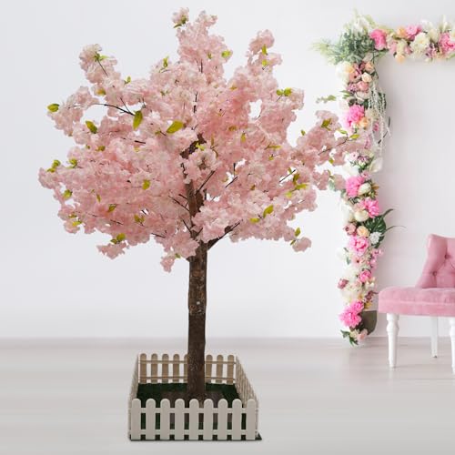 Artificial Cherry Blossom Trees Light Pink Fake Sakura Flower Cherry Tree Faux Cherry Blossom Tree Cherry Blossom Trees for Indoor Outdoor Home Party Decor (5FT Tall/1.5M) - color: Light Pink, size: 5FT Tall/1.5M