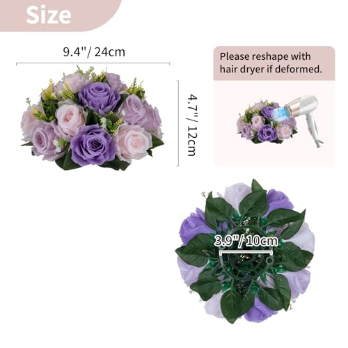 NUPTIO Artificial Flower Ball Centerpieces: Lilac & Purple & Pink Rose Arrangements for Wedding Party Tables - 2 Pcs Faux Silk Floral DIY Kissing Balls for Home Event Dining Decorations - color: Deep Purple & Light Purple & Light Pink, size: 2 Pcs