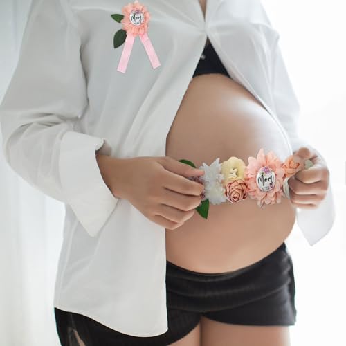 Maternity Sash Set Baby Shower Floral Belly Belt Baby Shower Decoration for Mom to Be Pregnancy Party Supplies - color: Style1