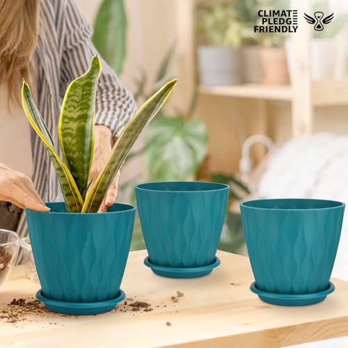 YNNICO 6 inch Plant Pots, 5 Pack Flower Pots Outdoor Indoor, Planters with Drainage Hole and Tray Saucer(Blue - color: Blue, size: 6 inch