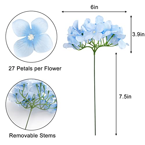 JPSOR 40pcs Artificial Hydrangea Silk Flower Heads with Stems, Fake Flowers for Wedding Centerpiece Home Garden Party Decoration (Blue) - color: Blue