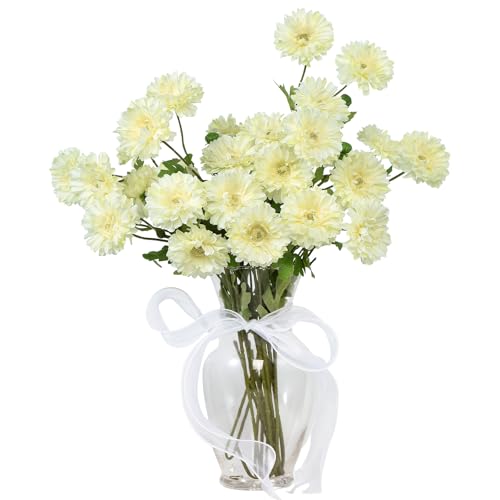 Coferset 6pcs Artificial Silk Mums Flowers Realistic Chrysanthemum Stems 22" Fake Gerbera Daisy for DIY Bouquet Centerpieces Floral Arrangements Vase Fillers Wedding Shower Decorations(Light Yellow) - color: Light Yellow