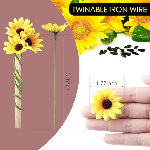 Wavwavw 50 Pcs Mini Artificial Sunflower Heads with Iron Stems for Home Party Decoration Wedding Decor, Bride Holding Flowers Centerpieces Wreath Garden DIY Art Decor Crafts(1.77 Inch) - size: 1.77 Inch
