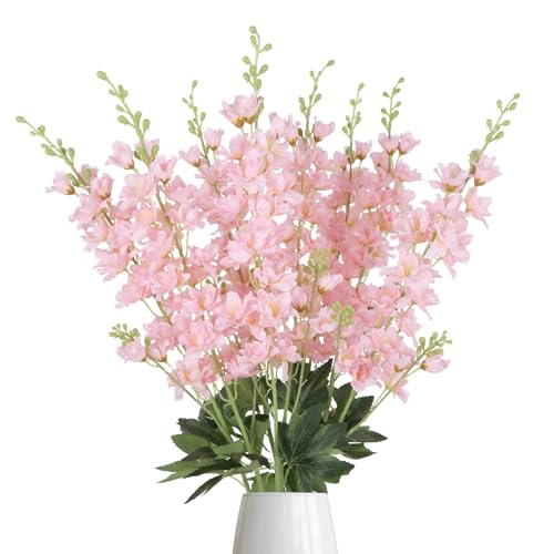 8PCS Delphinium Artificial Flowers 33.5'' Larkspur Silk Flowers Tall Pink Long Stem Artificial Flowers for Wedding Table Centerpieces Home Garden Decor(Light Pink) - color: Light Pink