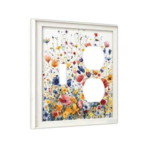 Decorative Art Light Switch Covers Watercolor Wildflower Bouquet 2 Gang Single Toggle Duplex Combination Electrical Faceplate Switchplate Wall Plate for Home Decor - color: Watercolor Wildflower Bouquet, size: 2 Gang Toggle-Duplex Comb/4.5 x 4.5 IN