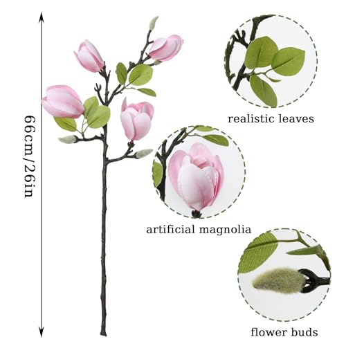 6PCS Artificial Magnolia Flowers Stems for Spring Decoration,26In Artificial Light Pink Fake Flowers with Buds Faux Long Stem Floral Arrangement for Vase Table Centerpiece Indoor - color: Light Pink