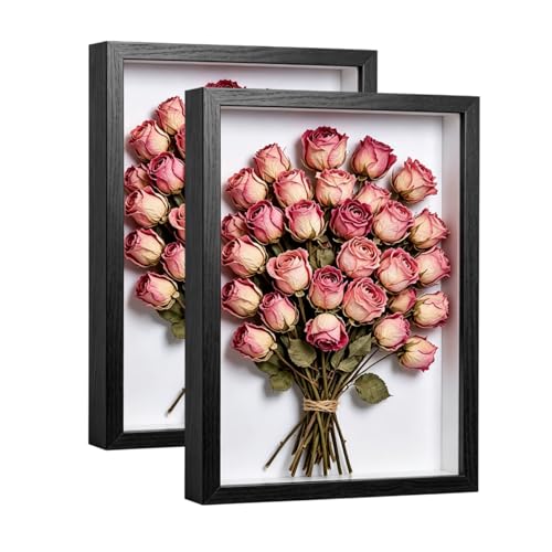 A4 Shadow Box - 2Pack Black Wooden Deep Picture Frame with Shatter-Resistant Pane for Wall Decor | 3D Display Case for Military Medals, Flowers, Photos and Crafts | Easy to Open & Ready to Hang Gift - color: Black, size: 2Pcs A4/8.3x11.7in