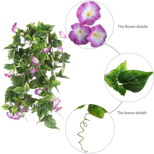 GTIDEA 2Pcs Artificial Vines,15Feet Hanging Plants Silk Morning Glory Garland Fake Green Plant Home Garden Wall Fence Stairway Outdoor Wedding Hanging Baskets Decor Purple - color: Purple