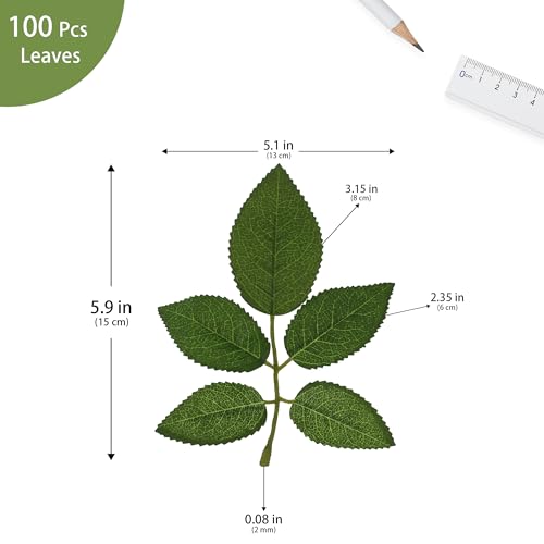 100 Pcs Artificial Flowers Green Leaf Bulk Faux Greenery Silk Fake Rose Leaves Bouquet Garland Wreath Floral Arrangement Supplie DIY Craft (1 Stem with 5 Large-Leaf Green) - color: 06. 1 Stem With 5 Large-leaf Green