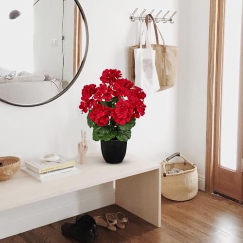 Briful 17” Geraniums Artificial Flowers Realistic Potted Plant – Red Fake Geraniums for Outdoors, Artificial Outdoor Plants for Indoor Home Decor, Farmhouse Table Centerpiece Decoration - color: 16.9'' Tall Red