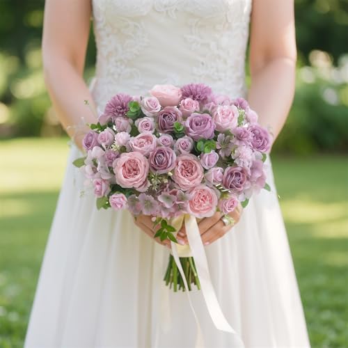 8 Pcs Mixed Artificial Peony Flowers Set-4 Bouquets & 4 Stems, Purple Fake Peony Rose Hydrangea Flower for Vase Silk Floral Arrangement for Table Centerpiece Wedding Party Bridal Decoration Home Decor - color: Purple, size: Mixed 8pcs