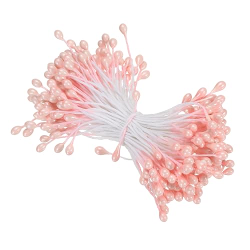 PATIKIL 3mm Double Heads Flower Stamen, 150 Pcs Artificial Flower Stamen Pistil Matt Pearl Floral Stamen for DIY Christmas Card Wedding Decoration, Orange Pink - color: Orange Pink