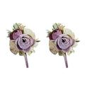 USIX 2pc Pack-Handmade Men's Lapel Artificial Peony Flower Boutonniere Pin for Suit Wedding Groom Groomsmen Brooch Rose (Purple x2) - color: Purple Boutonniere X2