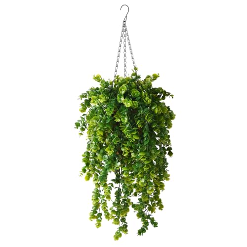 ZFProcess Artificial Faux Hanging Plants Basket for Spring Summer Outdoor Decoration, Fake Eucalyptus Plant UV Resistant Look Real for Outside Porch Home Patio Balcony Yard(Eucalyptus) - color: A Green