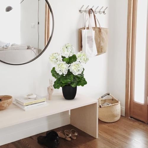 Briful 16” Geraniums Artificial Flowers Realistic Potted Plant – White Fake Geraniums for Outdoors, Silk Flowers Artificial Outdoor Plants for Indoor Home Decor, Farmhouse Table Centerpiece Decoration - color: 16'' Tall White