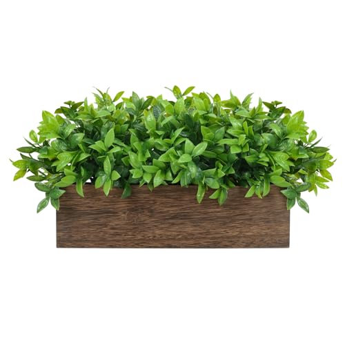 Velener 14" Artificial Boxwood Plants Indoor Centerpiece for Dining Room, Fake Plants in Rustic Rectangular Wooden Planter Box, Farmhouse Faux Plants for Mantel/Kitchen/Bathroom/Coffee Table Decor - color: Boxwood