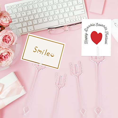 KIMOBER 100PCS Plastic Floral Place Card Holder,9 Inch Transparent Straight Head Flower Picks Photo Memo Clips Gift Card Holder for Flower Arrangements,Wedding and Birthday Party