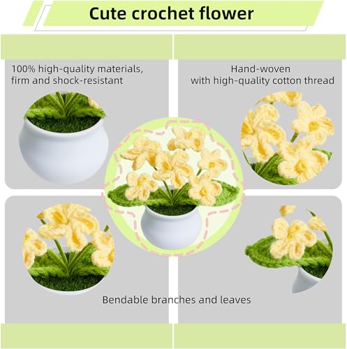 Knitting Crochet Flowers Cute Handmade Yellow Flower Plants Gifts for Women Teacher's Day Birthday Anniversary Valentines Christmas Decor for Car Dashboard Home Office Desk Accessories Things - color: Yellow