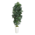 Pemberly Row 60" Artificial Bamboo Palm Plant, Green Foliage, White Planter with Moss, Lifelike Indoor Faux Floral Decor, 5 Ft Tall, Relaxing Accent for Sun Room or Home