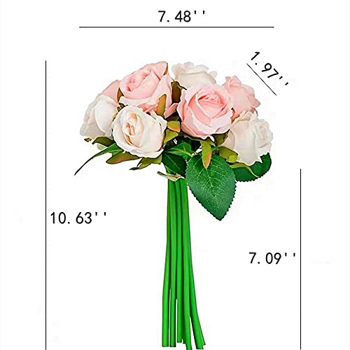 Jasion Artificial Roses Flowers 12 Heads Arrangement Silk Bouquet for Home Office Parties Bridal and Wedding Decoration (Pink with Champagne) - color: Pink With Champagne