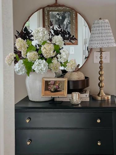 YalzoneMet RUZUQE 4 Pcs Light Pink/Green Artificial Snowball Viburnum Flower Small Blooms Hydrangea Real Touch Faux Latex 26.8'' Long Stem Snowball Flower for Spring Home Decoration Table Centerpiece - color: Light Pink/Green