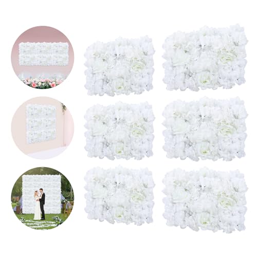 Flower Wall Panel Floral Backdrop, 6 Pcs Flower Wall Decor, 24" X 16" Silk Rose Wall, Artificial Flower Wall Backdrop Faux Flower Panel for Wedding, Party, Home (Creamy White) - color: Creamy White