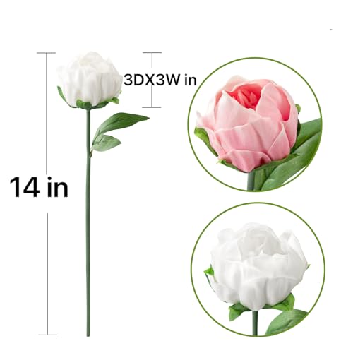 Artificial Peony Flowers 6 Pack 14Inch Milky White Real Touch Latex - Home Decor Bathroom Table Centerpieces Wedding Party Decor - color: Milky White