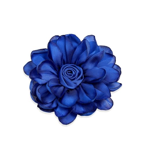 Dainty Satin Rose Flower Brooch Pins for Women Delicate Large Camellia Pins Shawl Clips Duckbill Clips Wedding Prom Banquet Party Jewelry Gift - color: Lapis