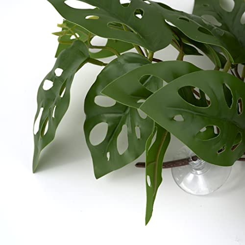 Reptile Plants for Terrarium, Amphibian Habitat Decor Artificial Hanging Plants with Suction Cup - Fake Swiss Cheese Plants Monstera Adansonii - color: Fake Swiss Cheese Plants Monstera Adansonii