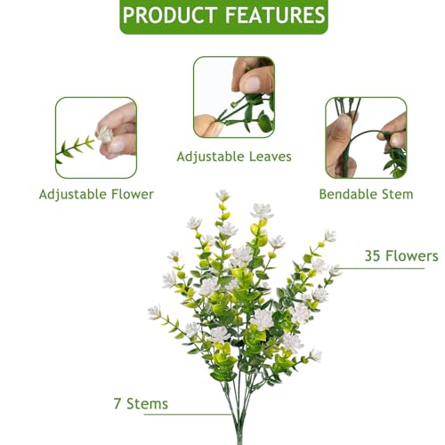 Artificial Flowers for Outdoors,12 Bundles UV Resistant Artificial Outdoor Flowers, Not-Fading Plastic Faux Flowers for Outdoor Planters for Home Garden Porch Yard Decor, White - color: White