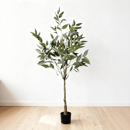 5FT Artificial Eucalyptus Tree,Modern Fake Eucalyptus Plant with Basket,Realistic Fake Potted Plant for Home Office Living RoomDecoration，(Indoor and Outdoor)