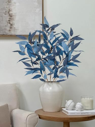 DILATATA 32 inch Blue Artificial Eucalyptus Spray Fall Eucalyptus Leaves Autumn Leaf Branches Faux Fall Stems for Home Floral Arrangement Autumn Festival Thanksgiving Decor - color: Navy Blue