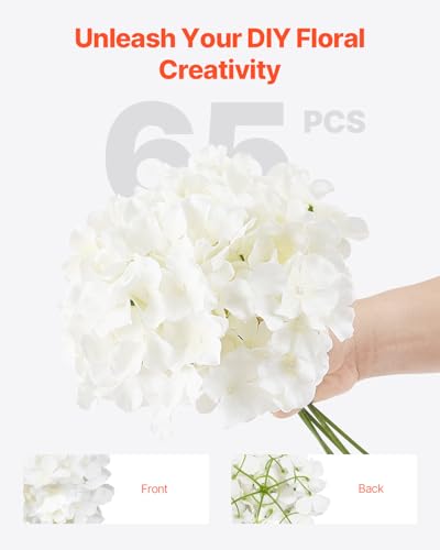 VEVOR Artificial Flowers, 65 pcs Real Looking White Silk Fake Hydrangea Bulk, White Faux Bridal Shower with Stems for DIY Wedding Bouquets, Home Centerpieces Arrangements, Party Tables Decorations - size: 65 PCS