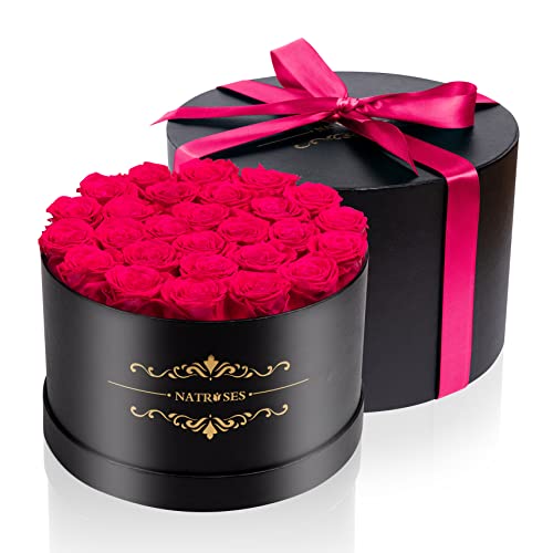 NATROSES 27 Piece Forever Preserved Roses in a Box, Preserved Flowers for Delivery Birthday, Flowers Gifts for Mothers Day, Hot Pink - color: Hot Pink, size: 27 Roses