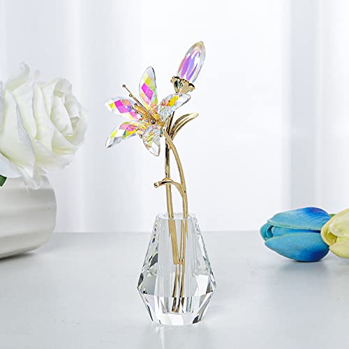 LONGWIN Crystal Artifical Tiger Lily Flowers with Vase - AB Coated Crystal Collectible Figurines Blooming Fake Lily Flower Home and Wedding Decor - color: Ab-coated