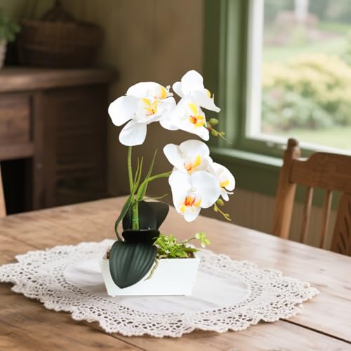 White Orchid Artificial Flowers Fake Potted Plants Dining Room Centerpieces for Tables Fake Orchid Home Office Decor Artificial Orchids That Look Real Realistic Table Decorations for Party - color: White