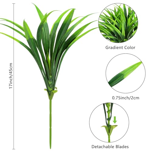 Ouddy Decor 20 Pcs Fake Outdoor Plants Artificial Grass Greenery Stems Faux Plastic Plants UV Resistant for Spring Summer Indoor Outside Garden Hanging Planter Porch Window Box Home Decor, Green - color: Green