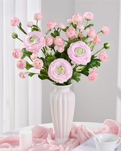 Dolicer Real Touch Ranunculus Artificial Flowers, 12Pcs 18 Inch Fake Peonies Artificial Flowers, Pink Faux Flower for Vase Faux Peony Bulk for Home Table Wedding Bridal Bouquet Decor - color: Light Pink, size: 12pcs