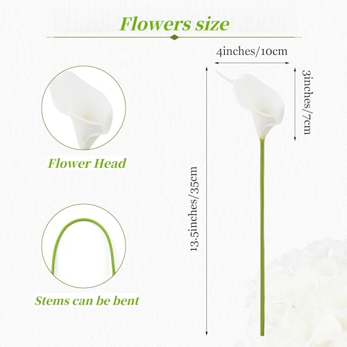 Artificial Flowers-6PCS Realistic Calla Lily Artificial Flowers - 13.5" Latex Real Touch Faux Lilies for Wedding Bouquets, UV Resistant Outdoor Decor & Home Centerpieces (Pure-White) - color: Pure-white