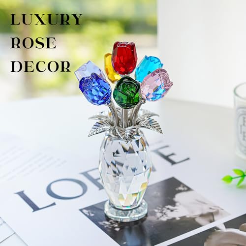 H&D HYALINE & DORA Colorful Crystal Rose Figurine - Rose Flower Gifts for Women - Wedding Party Collectible Figurines - Gift Box Included - color: Multicolor
