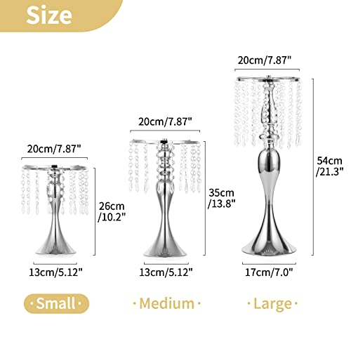 NUPTIO 10 Pcs Tabletop Metal Wedding Flower Vase, 10.2in/26cm Height Vases for Centerpieces Silver Crystal Flower Stand for Anniversary Ceremony Party Birthday Event Aisle Home Decoration - color: Silver, size: 10 x S