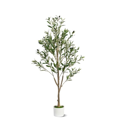 4FT Artificial Olive Tree, Indoor Faux Olive Tree Fake Potted Silk Olive Tree Plants with Lifelike Branches & Fruits for Home Office Decor - color: Olive Tree, size: 4ft