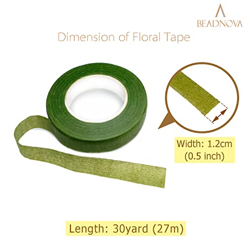 BEADNOVA Floral Tape 1/2inch Flower Tape Green Floral Tape for Bouquets Floral Arranging Stem Wrap Craft (Green, 30yards) - color: Green