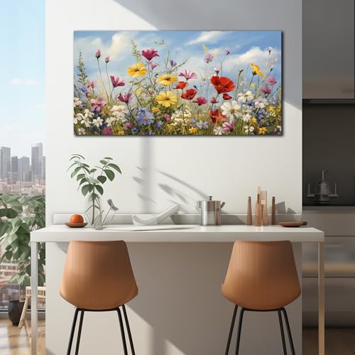 Flower Wall Art for Bedroom Teen Girl Colorful Artwork for Wall Floral Wall Decor for Living Room Ready to Hang 20 x 40 Inch - color: Yellow Red White, size: 40"L x 20"W
