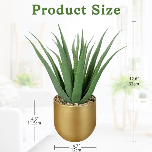 Briful Succulents Artificial Plants Realistic Agave Plant, 4.7'' Gold Metal Pot, Farmhouse Aloe Vera Fake Plants for Home Office Desk Bathroom Shelf Decorations - color: Green Agave Gold Vase