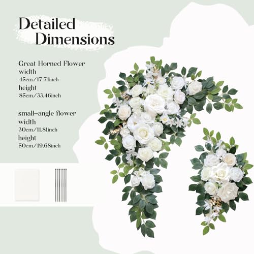 Odouzy Wedding Arch Flowers Kit,Artificial Flower Arch Decor (Set of 3),2pcs Artificial Flower Arrangement with 1pc Sheer Drape for Wedding Decor Reception Backdrop Floral Decorations (Ivory White) - color: Ivory White