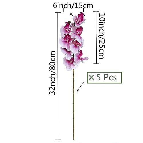 HinyoCo 5 Pcs Artificial Orchid Flowers,Artificial Phalaenopsis Flowers 32 Inch Stem Plants for Home Wedding Decoration (White Flower Purple Core) - color: White Flower Purple Core