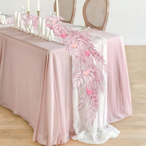 RECUTMS Artificial Willow Leaves Vine Hanging Pink Leave Garland 6.5ft | Fake Silk Leaf, Faux Twig Rattan Wreath, For Home Wedding Birthday Party Decor, Christmas & Anniversary, Indoor Outdoor - color: Pink