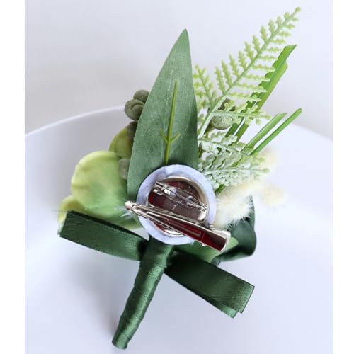 green Rose Wrist Corsage Boutonniere Set,Handmade Silk Flower for Bride Hand Flower Men Boutonniere, Prom Artificial Flower Wrist Corsage Bracelets