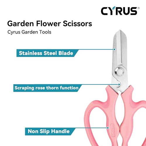 CYRUS Garden Shears Pruner Secateurs 7.5" Pruning Scissors with Integrated Stab Remover Flower Sharp Gardening hand tools Florist Bonsai Cutters Rose Snips Pink - style: Pink